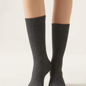 Short Ribbed Socks with Wool and Cashmere